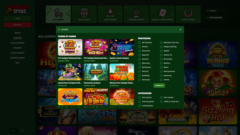 Sombrero Spins Casino — Jackpot games