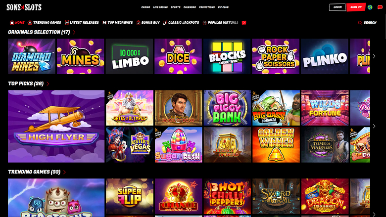 Sons of Slots Casino — Games lobby