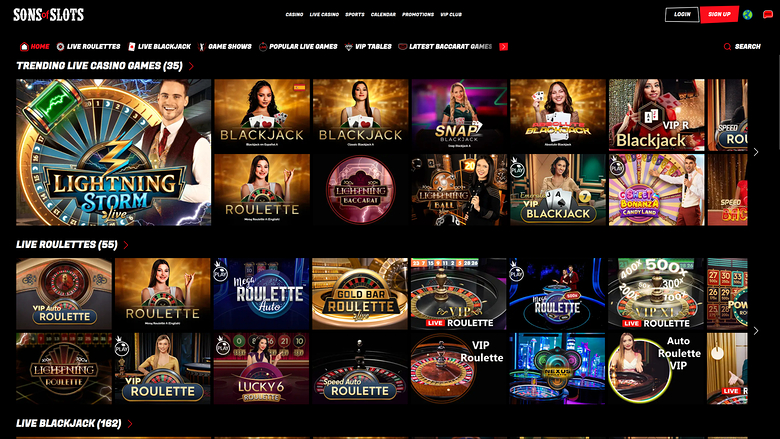 Sons of Slots Casino — Live dealer lobby