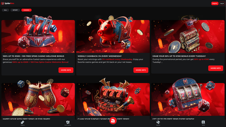SpiderBets Casino — Promotions page