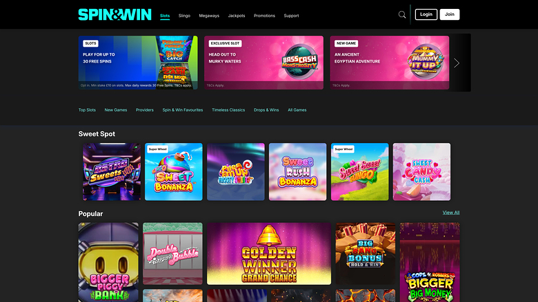 Spin and Win Casino — Games lobby