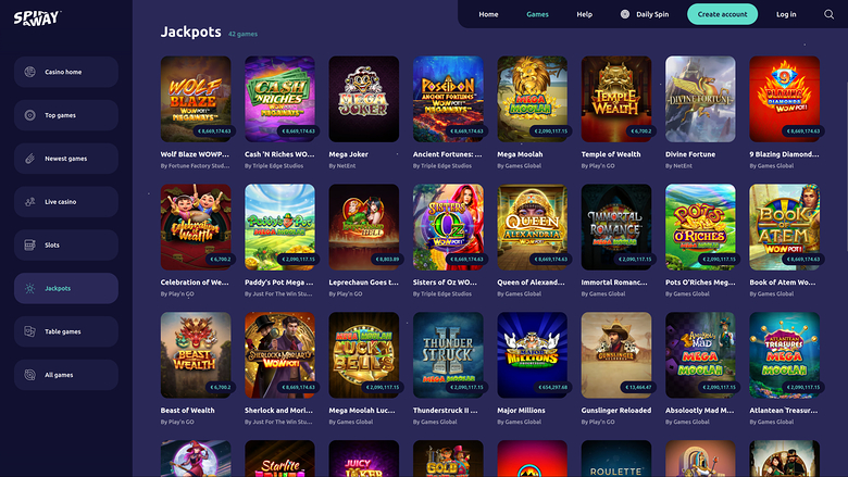 Spin Away Casino — Jackpot games