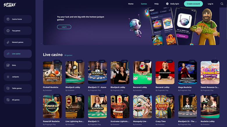 Spin Away Casino — Live dealer lobby