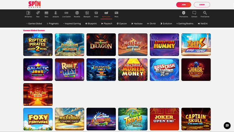 Spin Casino — Games by studio