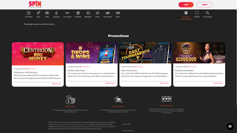 Spin Casino — Promotions page
