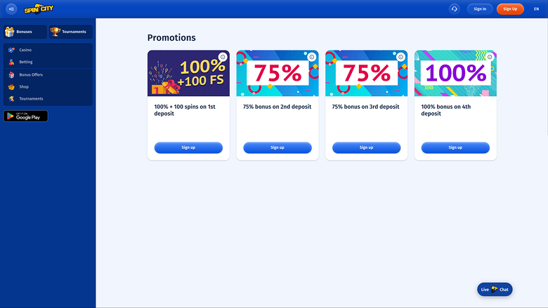 Spin City — Promotions page