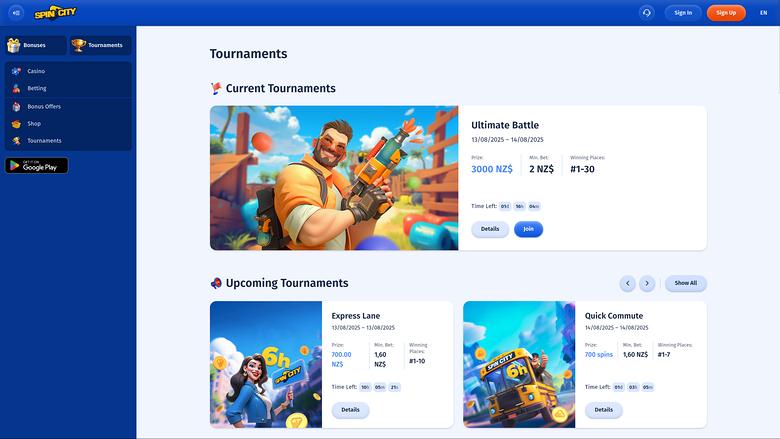 Spin City — Tournaments