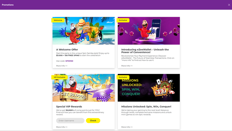 Spin Samba Casino — Promotions page