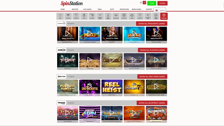 Spin Station Casino — Games by studio
