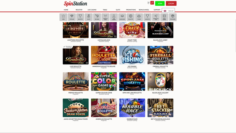 Spin Station Casino — Live dealer lobby