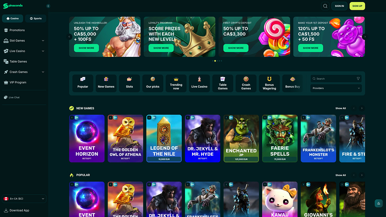Spinaconda Casino — Homepage