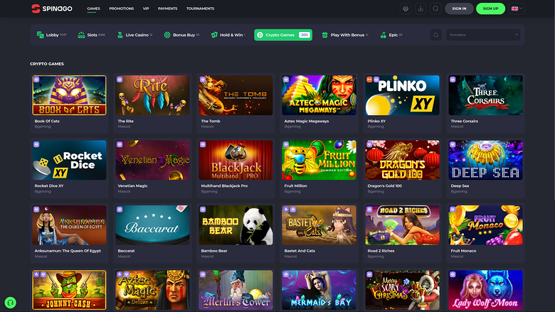 Spinago Casino — Games lobby