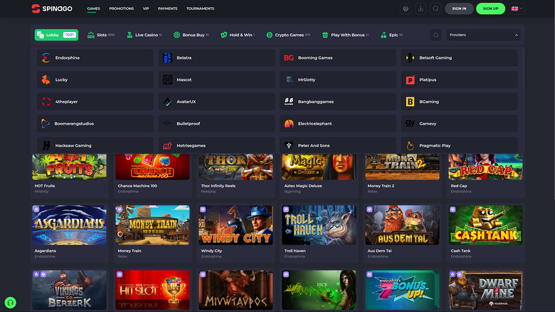 Spinago Casino — Games by studio