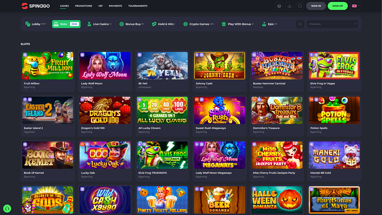 Spinago Casino — Games lobby