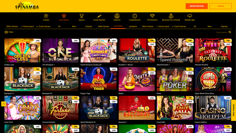 Spinamba Casino — Live dealer lobby