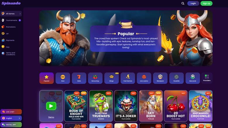 Spinando Casino — Games lobby
