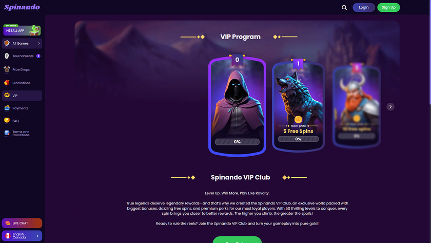 Spinando Casino — VIP section