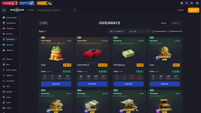 Spinarium Casino — Giveaways