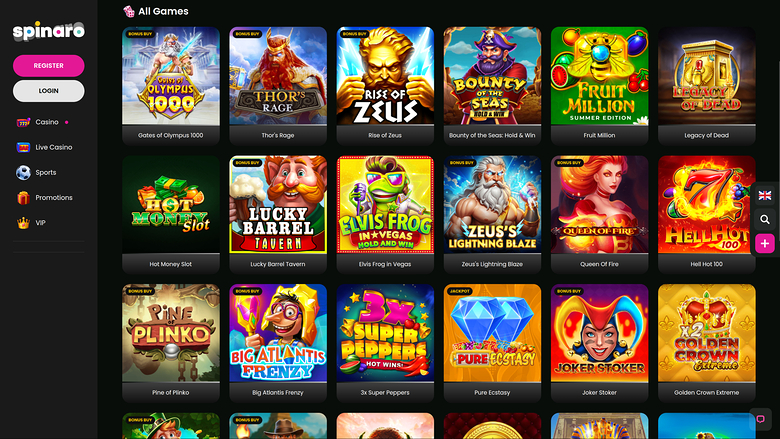 Spinaro — Games lobby