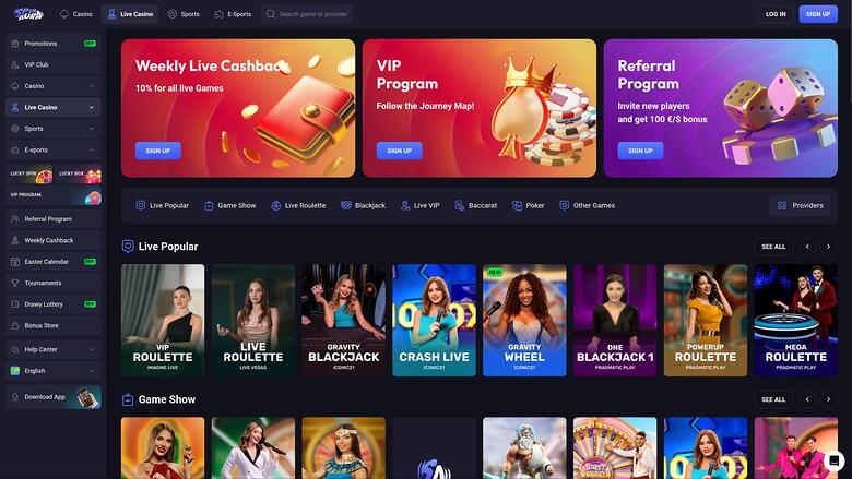 SpinAura Casino — Live dealer lobby