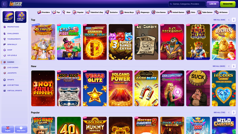 Spinbara Casino — Games lobby