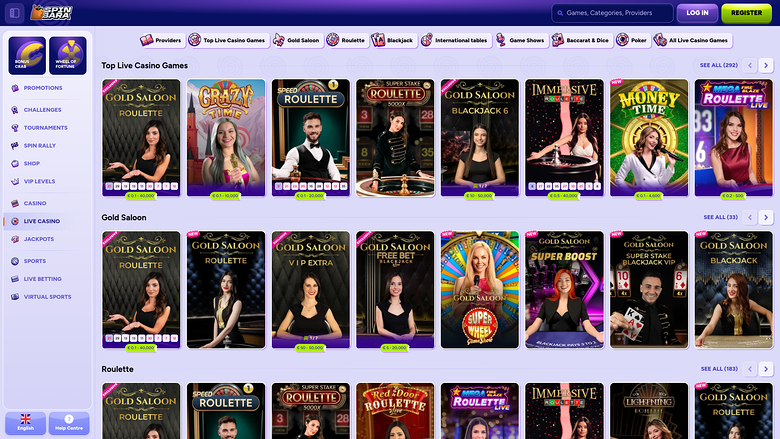 Spinbara Casino — Live dealer lobby