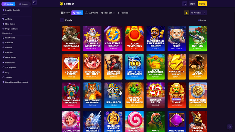 SpinBet Casino — Games lobby