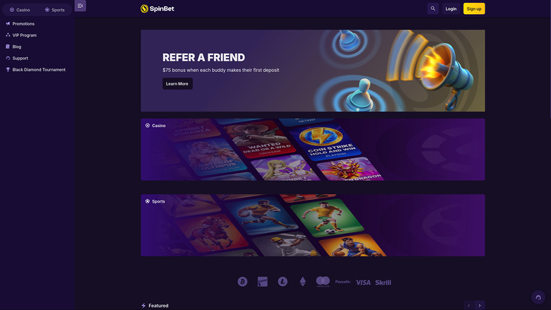 SpinBet Casino — Homepage