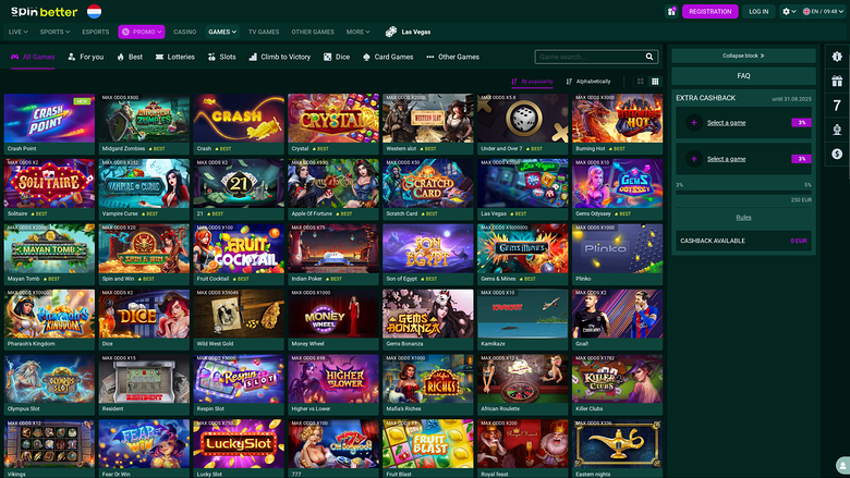 SpinBetter Casino — Games lobby