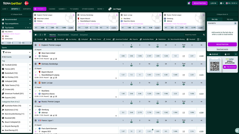 SpinBetter Casino — Sportsbook