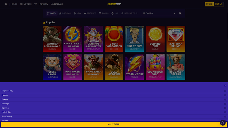 SpinBit Casino — Games by studio