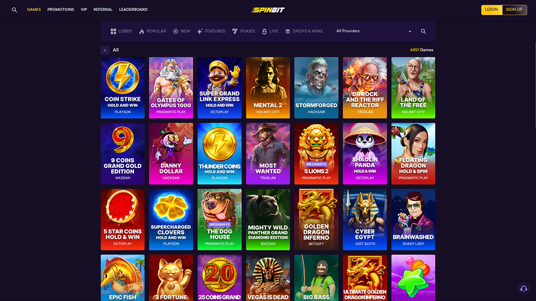 SpinBit Casino — Games lobby