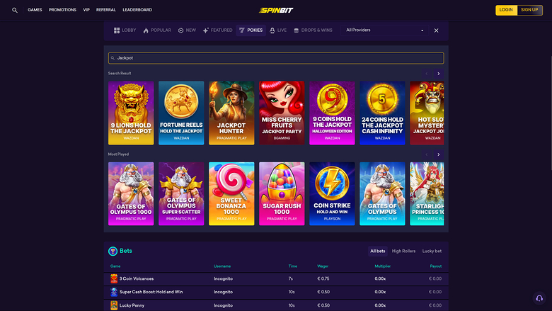 SpinBit Casino — Jackpot games