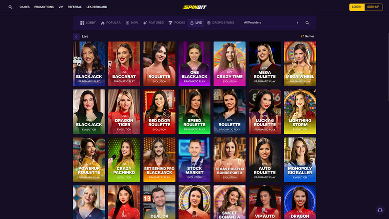 SpinBit Casino — Live dealer lobby