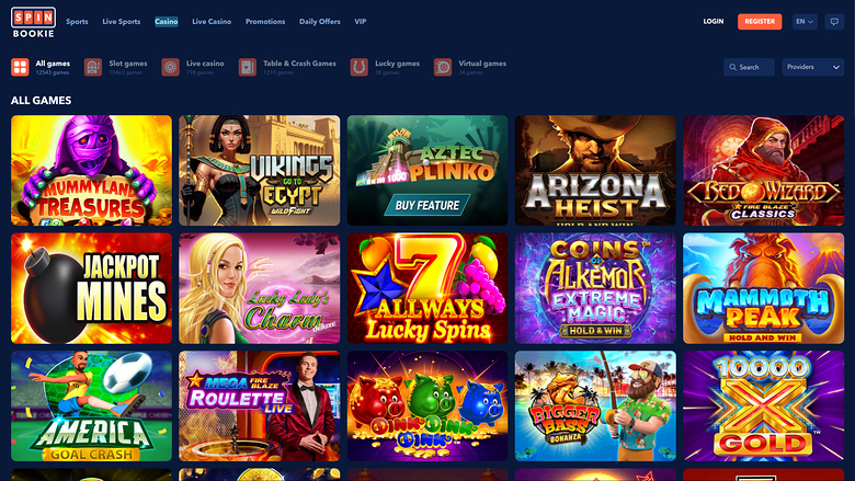 Spinbookie Casino — Games lobby