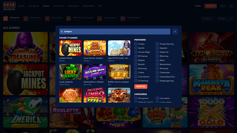 Spinbookie Casino — Jackpot games