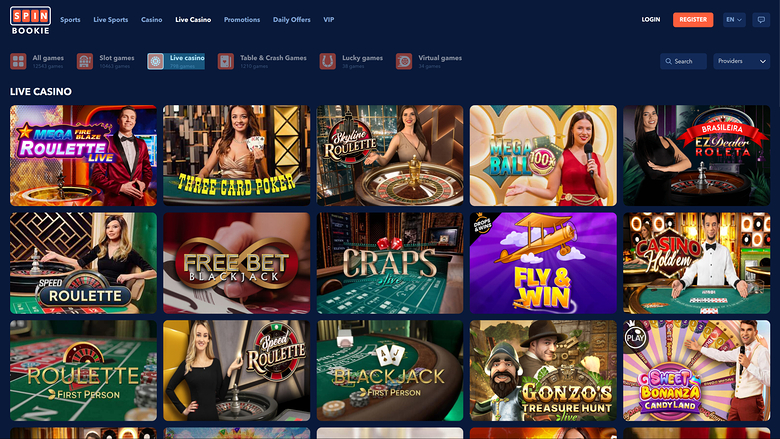 Spinbookie Casino — Live dealer lobby
