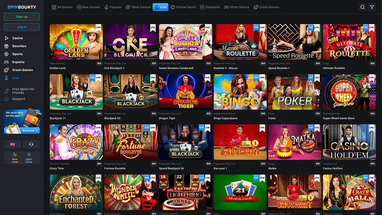 SpinBounty Casino — Live dealer lobby