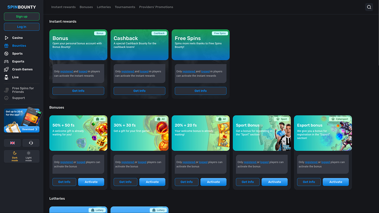 SpinBounty Casino — Promotions page