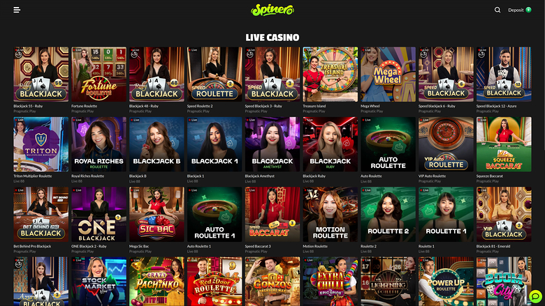 Spinero — Live dealer lobby