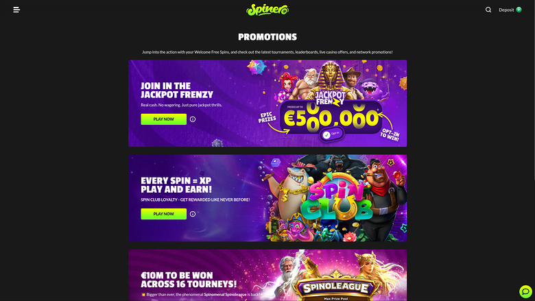 Spinero — Promotions page