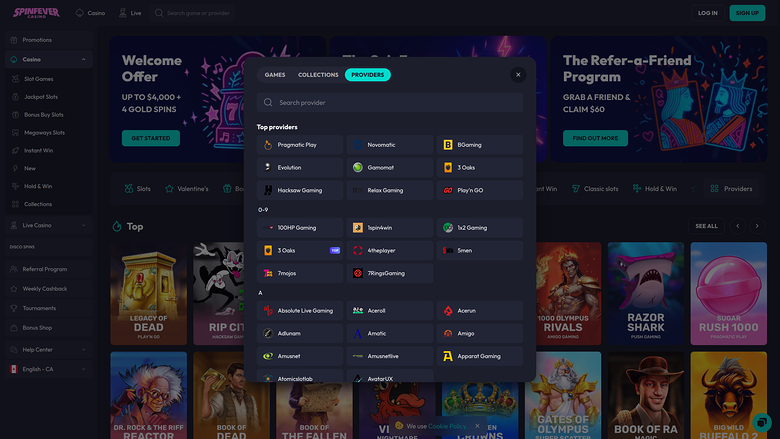 SpinFever Casino — Games by studio