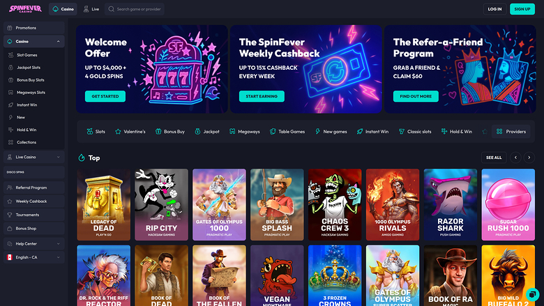 SpinFever Casino — Homepage