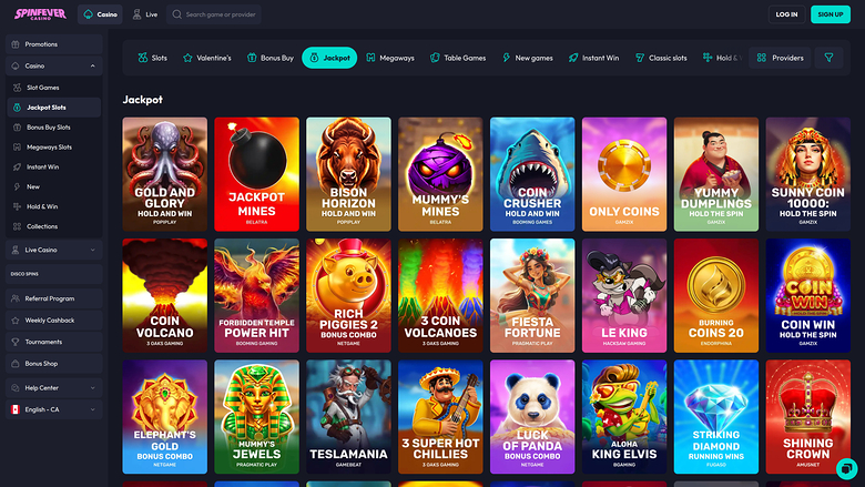 SpinFever Casino — Jackpot games