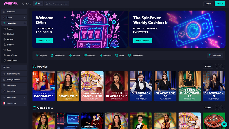 SpinFever Casino — Live dealer lobby
