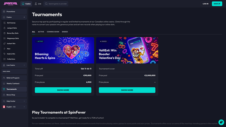 SpinFever Casino — Tournaments