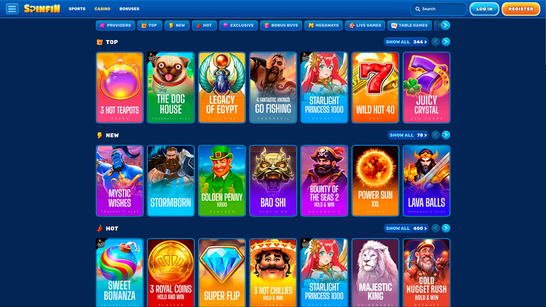 Spinfin Casino — Games lobby