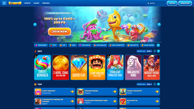 Spinfin Casino — Homepage