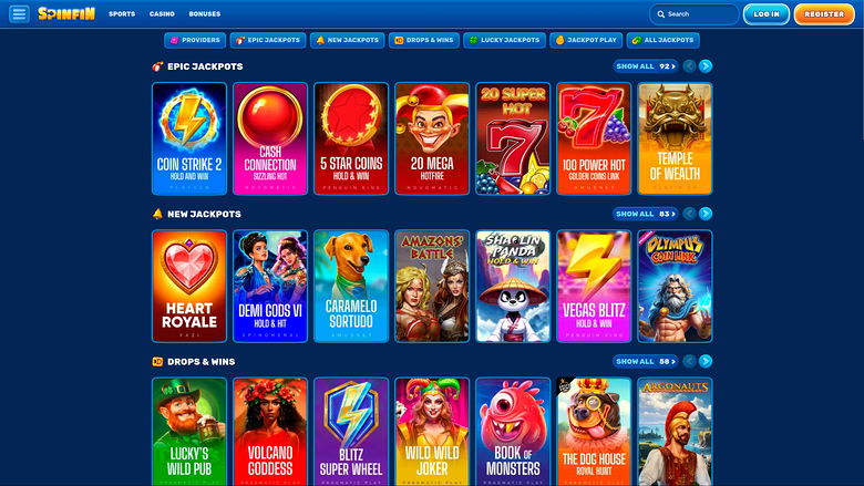 Spinfin Casino — Jackpot games