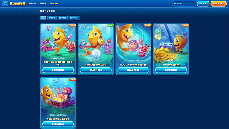 Spinfin Casino — Promotions page